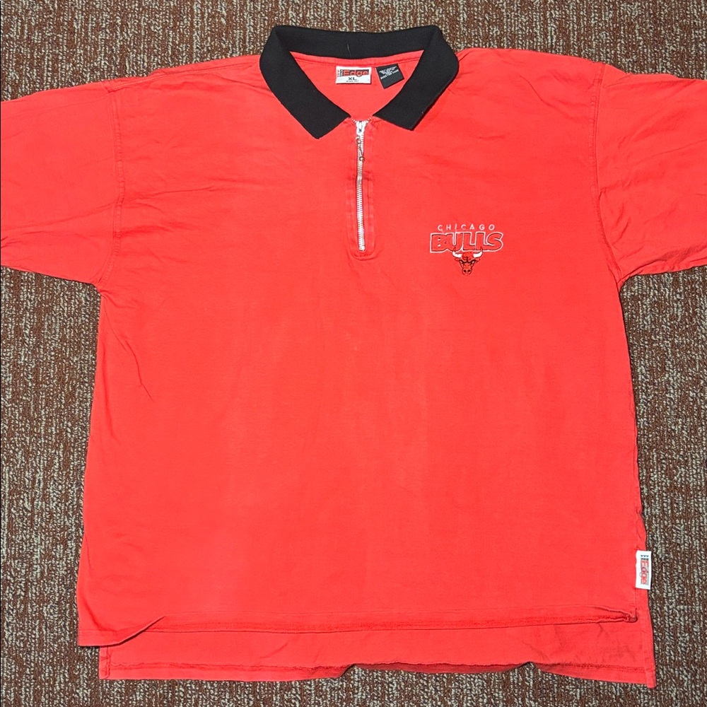 Vintage Chicago Bulls Edge Red and Black Polo Shirt quarter zip short sleeve XL